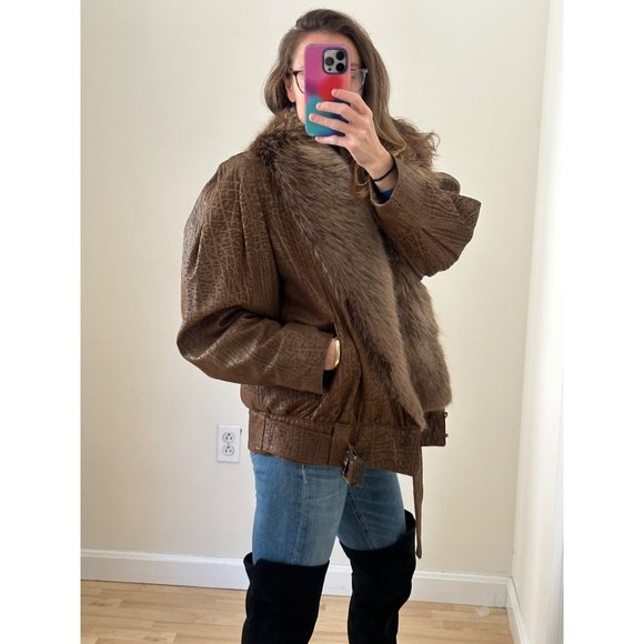 Vintage 1980s Flemington Furs Oversized Leather and Fur Winter Coat - Picture 11 of 12